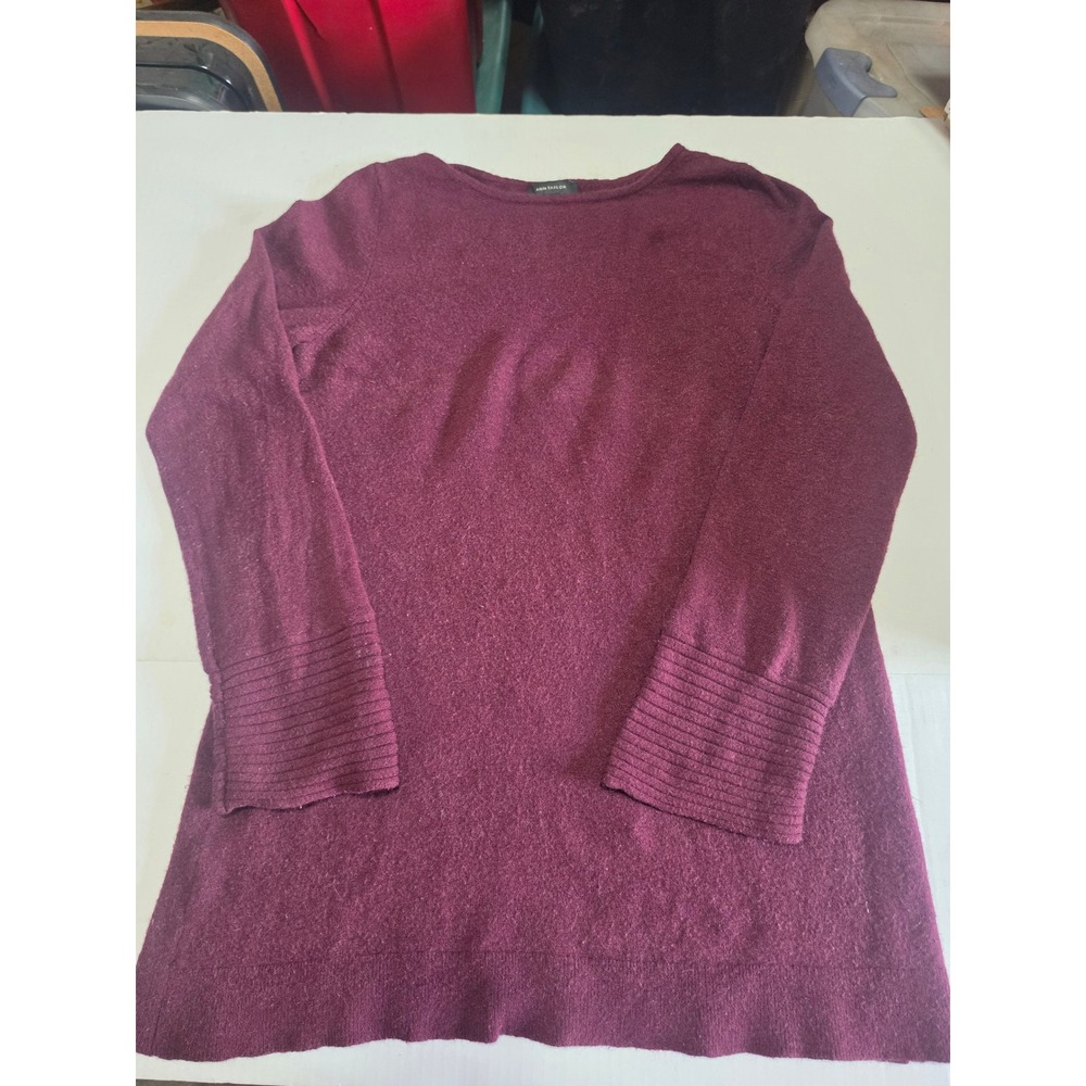 Ann Taylor Burgundy Wool Alpaca Blend Boat Neck Sweater Ribbed Cuffs Large